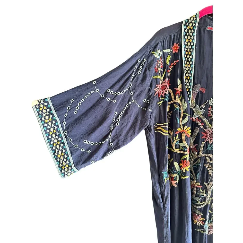 Johnny Was Long Kimono Jacket Summer Floral Embroidered Navy Blue Size Small - Picture 3 of 9